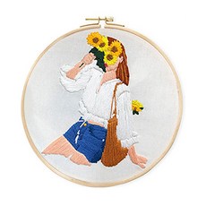 코쿼드 DIY 초보자용 십자수 프랑스자수 패키지 세트 20cm, 1세트, 꽃을든여인