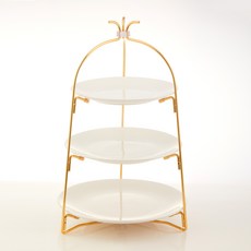 Louis &amp; Tappel 折疊 3 層純鋼托盤 + 甜品盤 3 件套, 金色