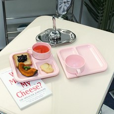 Awakensense 馬卡龍迷你早午餐餐盤 + 迷你杯組, 蜜桃粉色, 2套