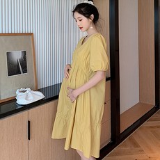 荷葉邊泡泡袖大碼孕婦連身裙