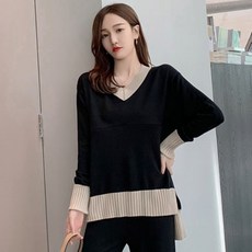 孕婦V領針織長袖上衣