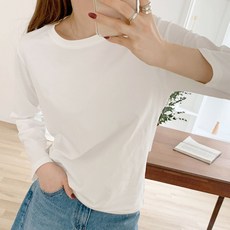 플랜데이 여성용 데일리 라운드넥 기본 무지 긴팔 티셔츠