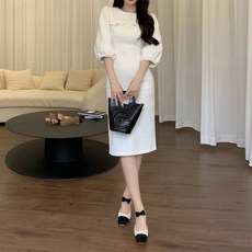 시크힐즈 논 포켓 단추포인트 복고풍 소매 원피스 00823