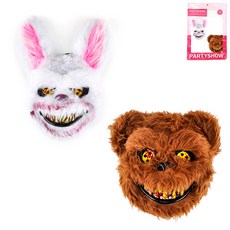 PARTYSHOW 絨毛殭屍面具 兔子款+熊款, 白（兔）、棕（熊）, 1套