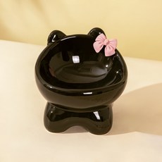 파스텔펫 반려동물 쫑긋 리본캣 세라믹식기, 블랙, 1개
