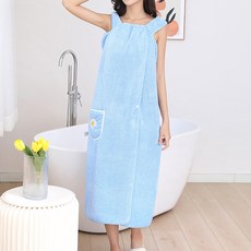 레인보우 목욕 바스 원피스형 타올 가운 대형, 블루, 2개