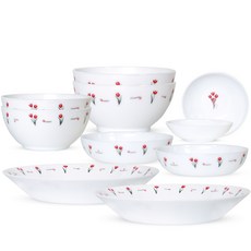 ARCOROC Romance Flora 雙人份家用碗盤10件組, 白色, 飯碗 2p + 湯碗 2p + 小菜盤 2p + 中菜盤 2p + 沙拉碗 2p