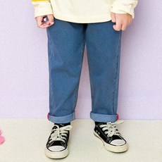 HEJMINI 童款抱心小熊布標鬆緊帶牛仔長褲