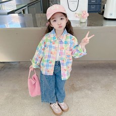 Bebeniz 女童彩色格紋小熊口袋襯衫