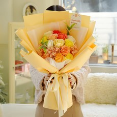 포포팬시 조화 비누 스탠드 꽃다발 대형 미니 카드 LED 조명, 옐로우(꽃다발), 1개