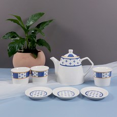 Happy Jung Korea 茶具組, 藍色, 杯子 3p + 杯墊 3p + 茶壺, 1套