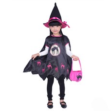 女童萬聖節貓咪披風套裝+帽子+南瓜籃子