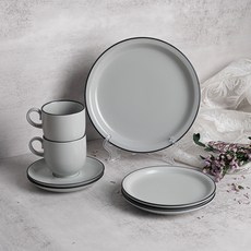 카네수즈 클라리스 둥근 커피잔 + 2인 브런치 세트 5p, 그레이, 1세트, 5종