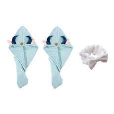 柔軟髮巾 SG28 2入+洗臉帶, 藍色, 1套