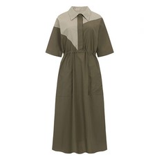 TANKUS 啾西拼色連身裙, 卡其色