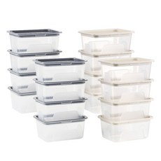 incoc Mono長方形可堆疊密封保鮮盒組 420ml, 1組, 灰色 8入+象牙白 8入