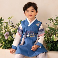 男孩絲綢藍海豚韓服套裝