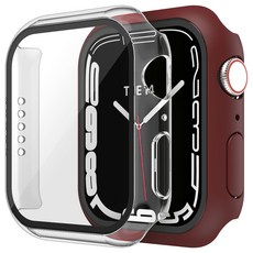 MOLAN CANO 全覆蓋 Apple Watch 兼容保護殼 44mm 2件組, 透明, 紅色, 1個