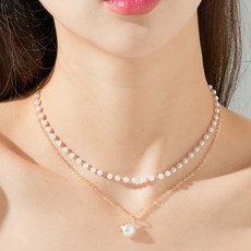 노이드비 여성용 핸드메이드 진주초커 골드체인 두줄목걸이
