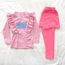 꼬꼬마슈 여아용 치마 래쉬가드 긴팔 수영복 하이웨스트 반바지 레깅스 레쉬가드 kd32011