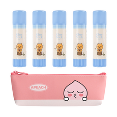 KAKAO FRIENDS 現代風格迷你三角筆袋+日常膠棒 5入, 1組, Apeach(筆袋)+Ryan(口紅膠)