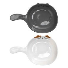 友善貓咪把手盤2件組, 1組, 2個把手盤, 友好的貓 灰色 + 白色