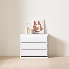 3자 낮은 서랍 방문설치, 화이트, 3단