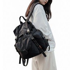 MISS BAEK 女性Stella大容量尼龍輕量筆電後揹包, 黑色