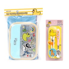 팬콧 식판도시락 풀세트, 블루 + 옐로우, 식판도시락 + 도시락가방 + 숟가락 + 젓가락 + 수저케이스, 1개