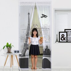 dashop 磁吸式印花防蚊門簾+固定磁鐵 4入+雙面膠帶+金色固定釘+平衡器組, 埃菲爾鐵塔（蚊帳），隨機發貨（固定磁鐵）