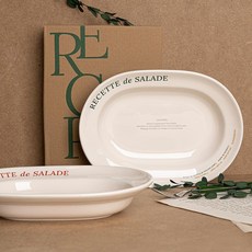 LaCeramique 食譜法文印字復古橢圓碗 兩件組, 辣椒紅, 藍綠色, 1套