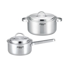 Kitchen-Art IH電磁爐適用優質3層湯鍋2入組, 單柄湯鍋16cm+雙耳湯鍋18cm, 單色