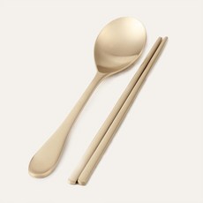 수타미 방짜유기 둥근 어린이 수저 세트, 숟가락 + 젓가락, 1세트