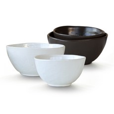 Jadam 圓形陶瓷碗, 白色+棕色, 飯碗 2入+大碗 2入