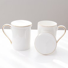 Blanc Gold 蓋子 2入 + 馬克杯 360ml x 2入組, 白色, 1套