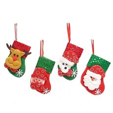 MODACore 摩達客 超萌迷你小聖誕襪吊飾 4入組, 紅綠色, 4入