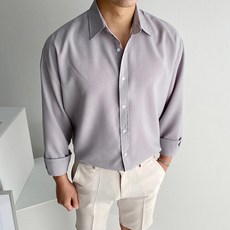 Meosidda 男士透氣經典聚酯亞麻襯衫