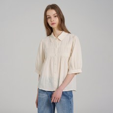 ab.plus 女款泡泡袖領蕾絲抓皺襯衫 LSA2MB37