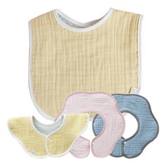 꿈꾸는두부 삼중거즈 양면 롤링턱받이 3종 + 사각턱받이 세트, 옐로우민트, 1세트