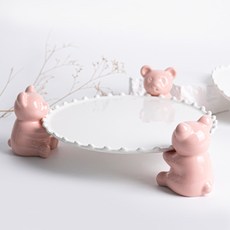 小熊水滴蛋糕架底座4號 + 3p小熊套組, 粉紅色, 1套