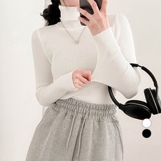 밀키버터 여성용 슬림 골지 폴라 티셔츠