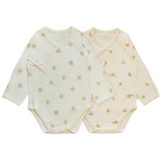 BABY&I 新生兒印花長袖包屁衣 2入