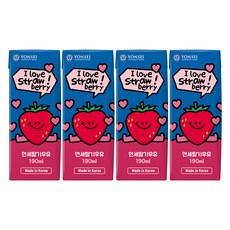 延世大學 草莓風味保久調味乳, 190ml, 4個