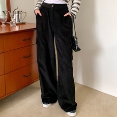 시크블랙 여성용 세라필 골덴 뒷밴딩 포켓 롱팬츠 cppt11169k2b