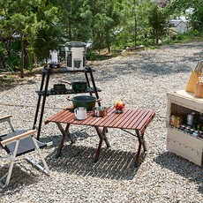 CASAMARU 木製露營摺疊捲桌, 棕色