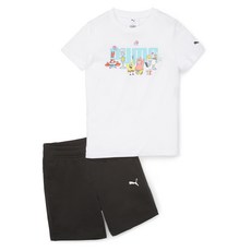 PUMA 兒童海綿寶寶短褲運動套裝_SPONGEBOB SHORT JERSEY SET_白色-黑色_67586302