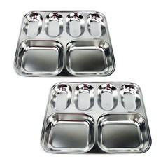 4格減肥不鏽鋼餐盤 2入組, 2個, 銀色