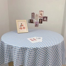 Frangonde 感性風格格紋桌布, 天藍色, 100 x 150cm