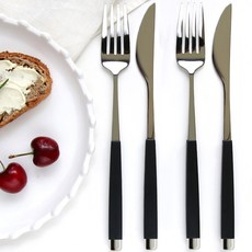 2人份叉子刀子餐具組, 1套, 銀黑色, 叉子 2p + 刀子 2p
