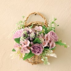 센트바스켓 조화 피오니아 로즈 라탄 벽걸이 바구니 세트, 퍼플, 1개